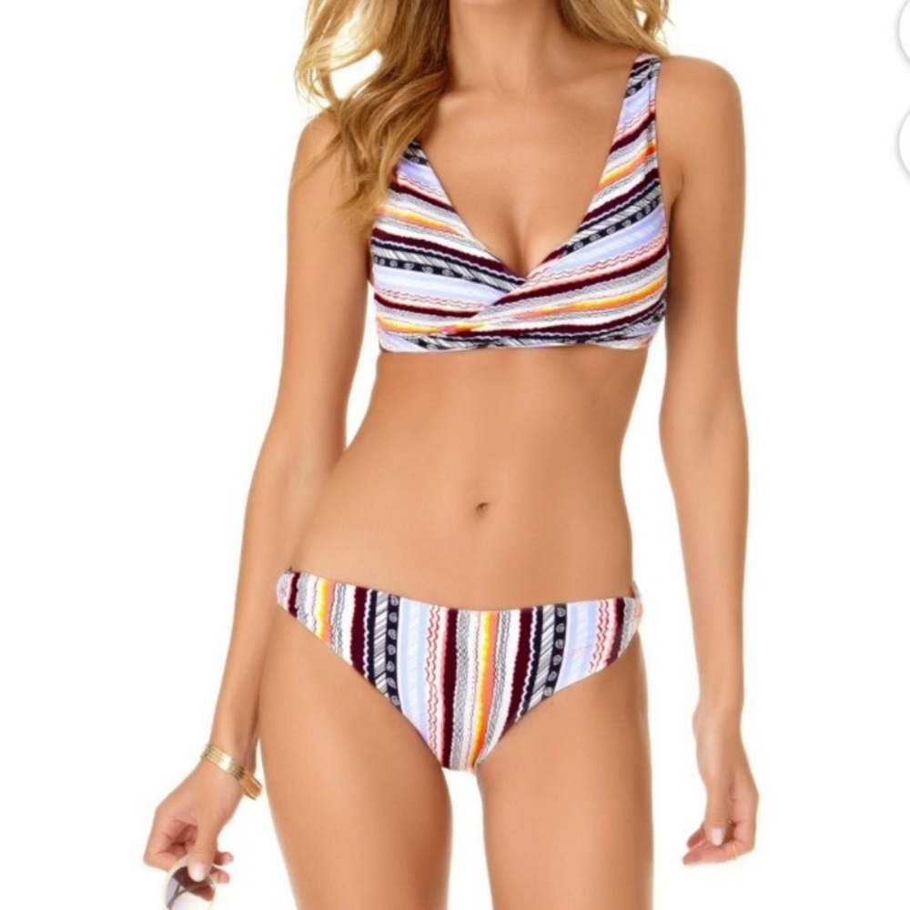 Anne‎ Cole Stormy Seas Underwire Stripe Wrap Bikini Top and Bottom 40B/38C M